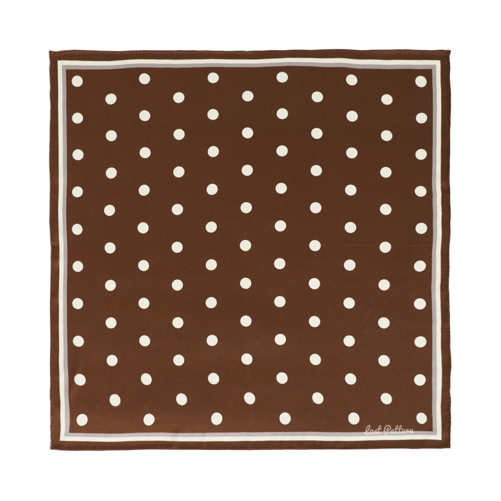 "Retro Polka" Silk Bandana Scarf - Cafe Au Lait