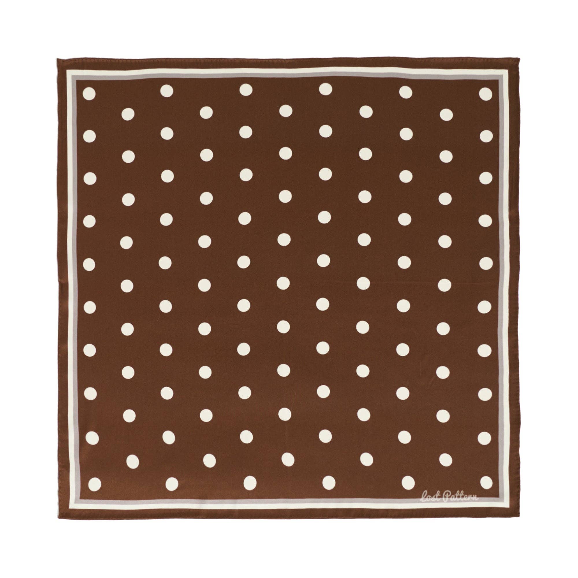 "Retro Polka" Silk Bandana Scarf - Cafe Au Lait