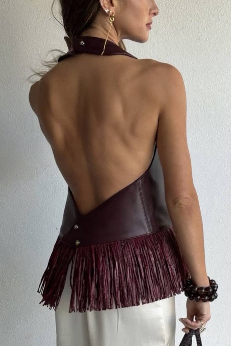 Sloane Fringe Faux Leather Top