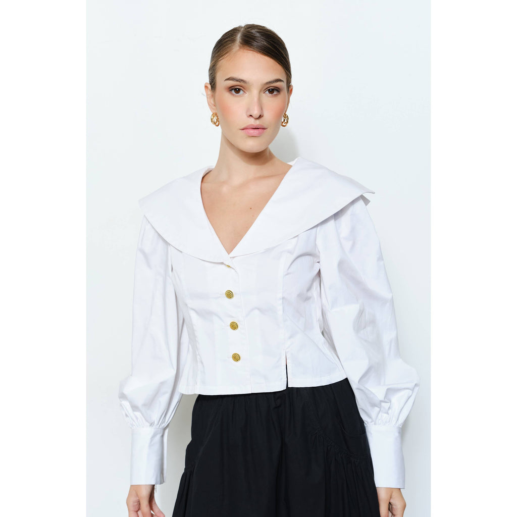 Margot Sailor Collar Gold Buttons Puff Sleeve Blouse