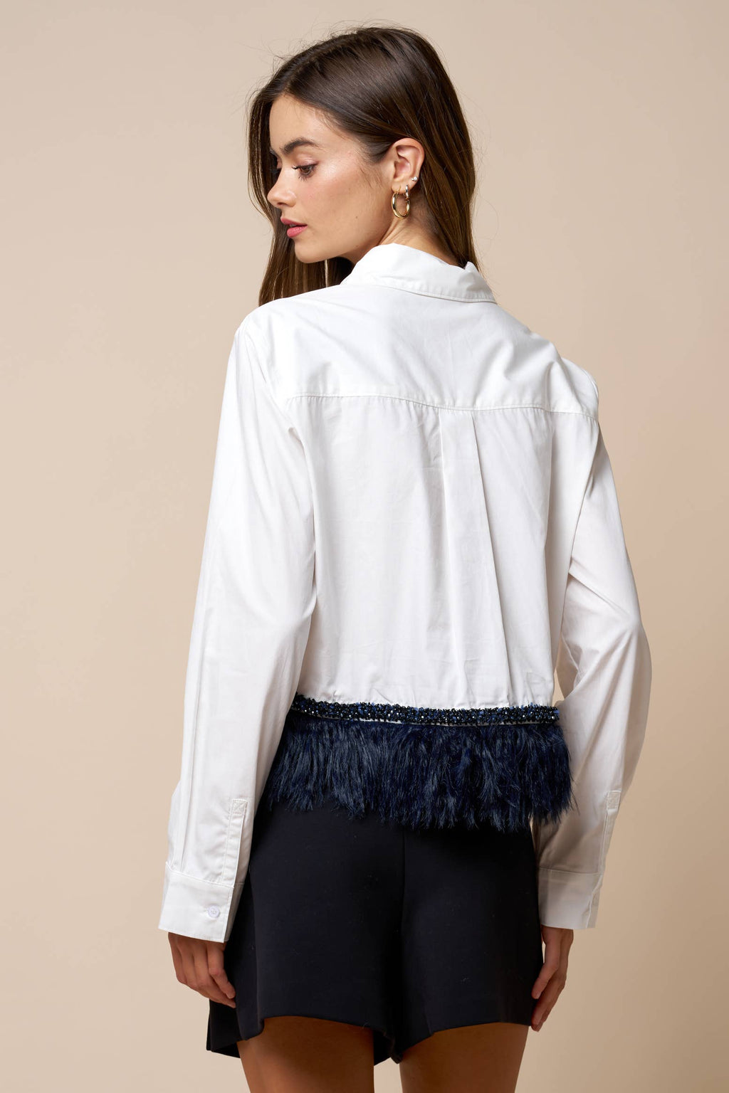 Margaux Feather Trim Button-Down Shirt