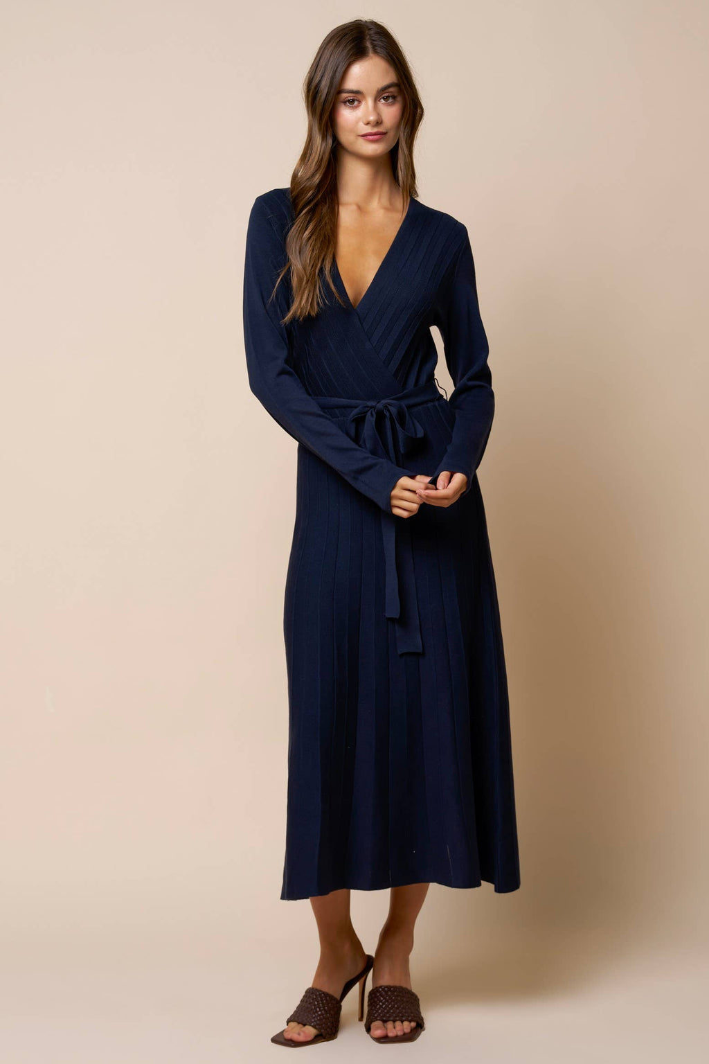 Geneviève Ribbed Wrap Midi Dress
