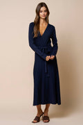 Geneviève Ribbed Wrap Midi Dress