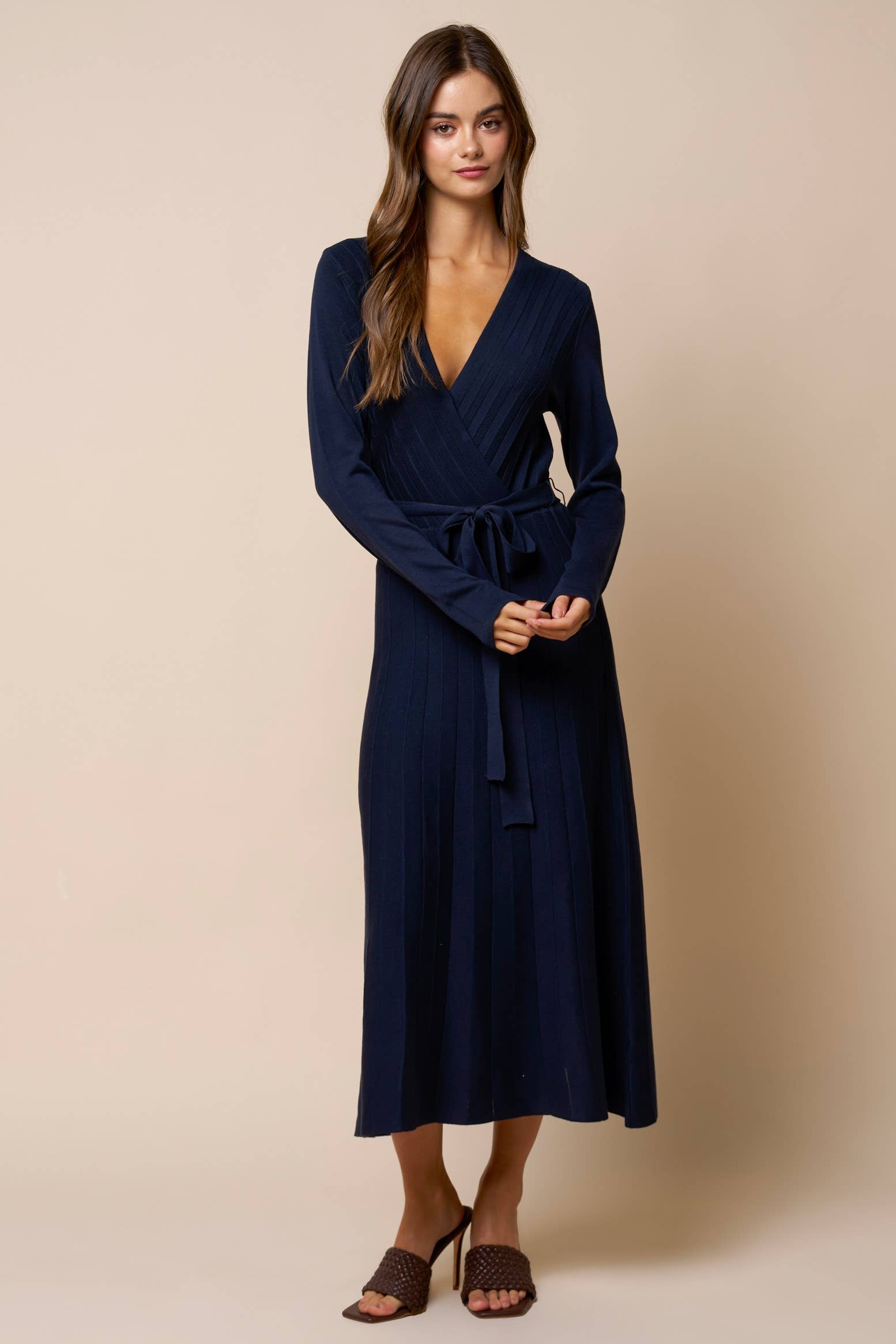 Geneviève Ribbed Wrap Midi Dress