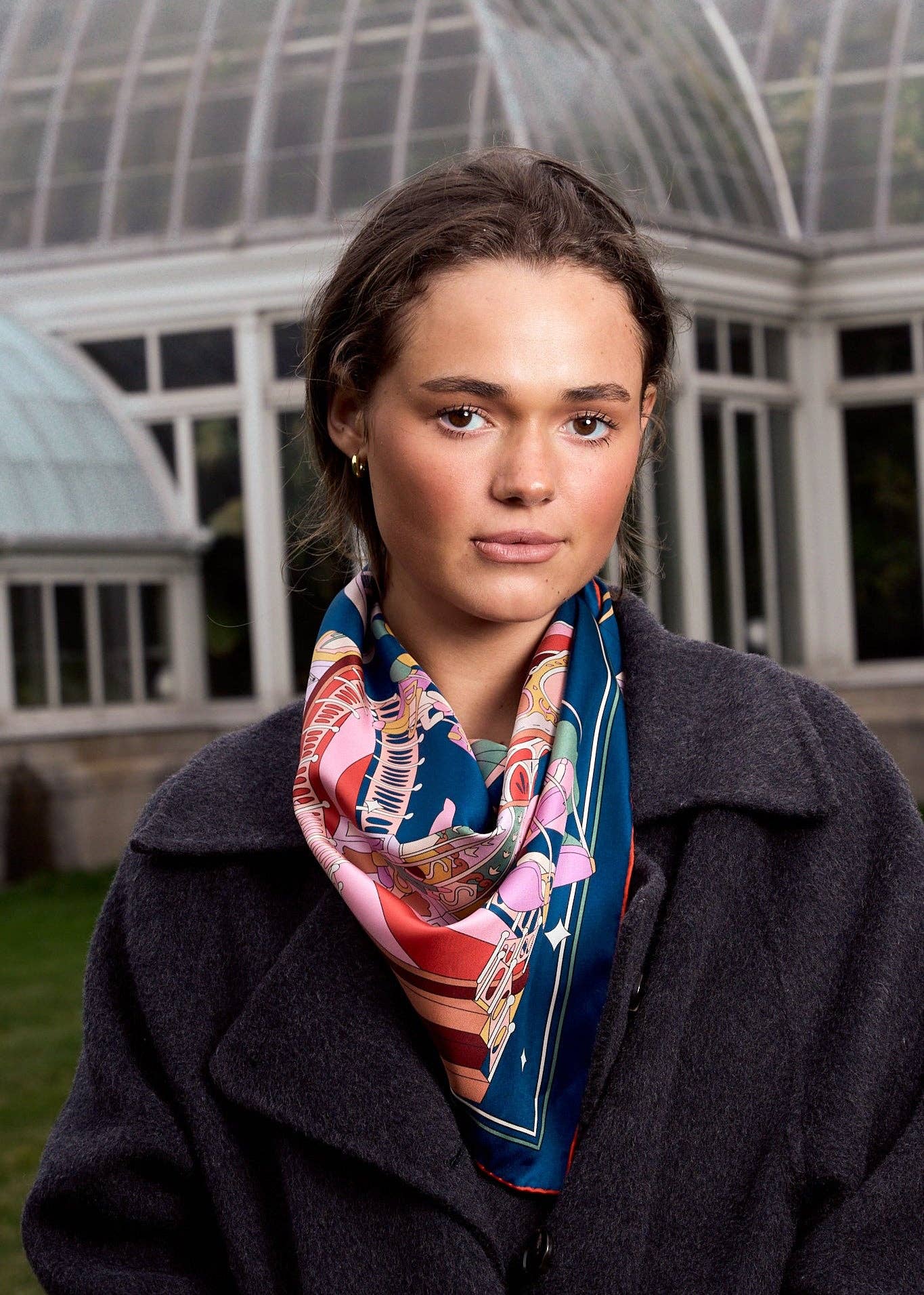 "Pop Pony" Silk Twill Large Silk Scarf - Midnight Blue