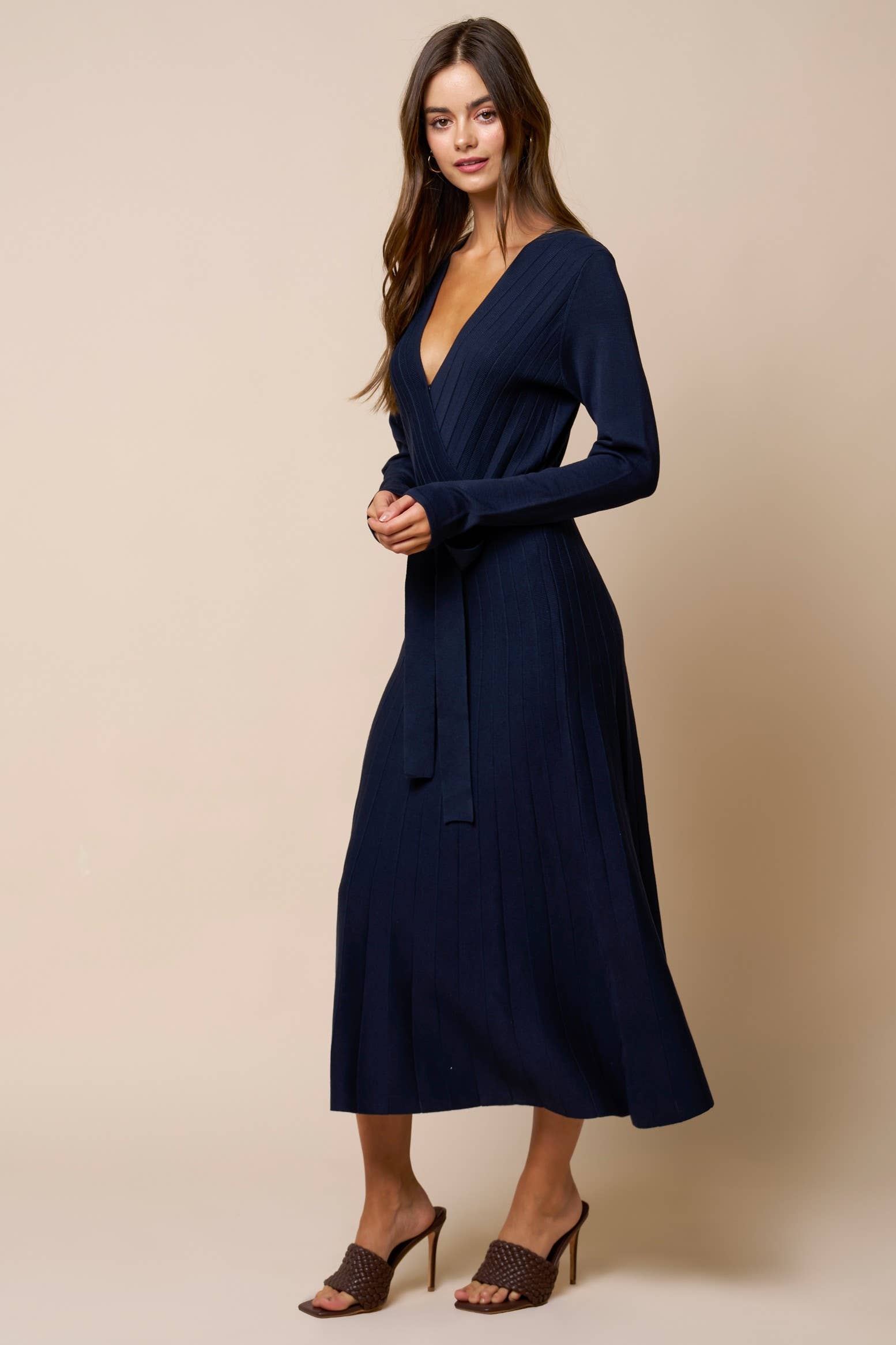 Geneviève Ribbed Wrap Midi Dress