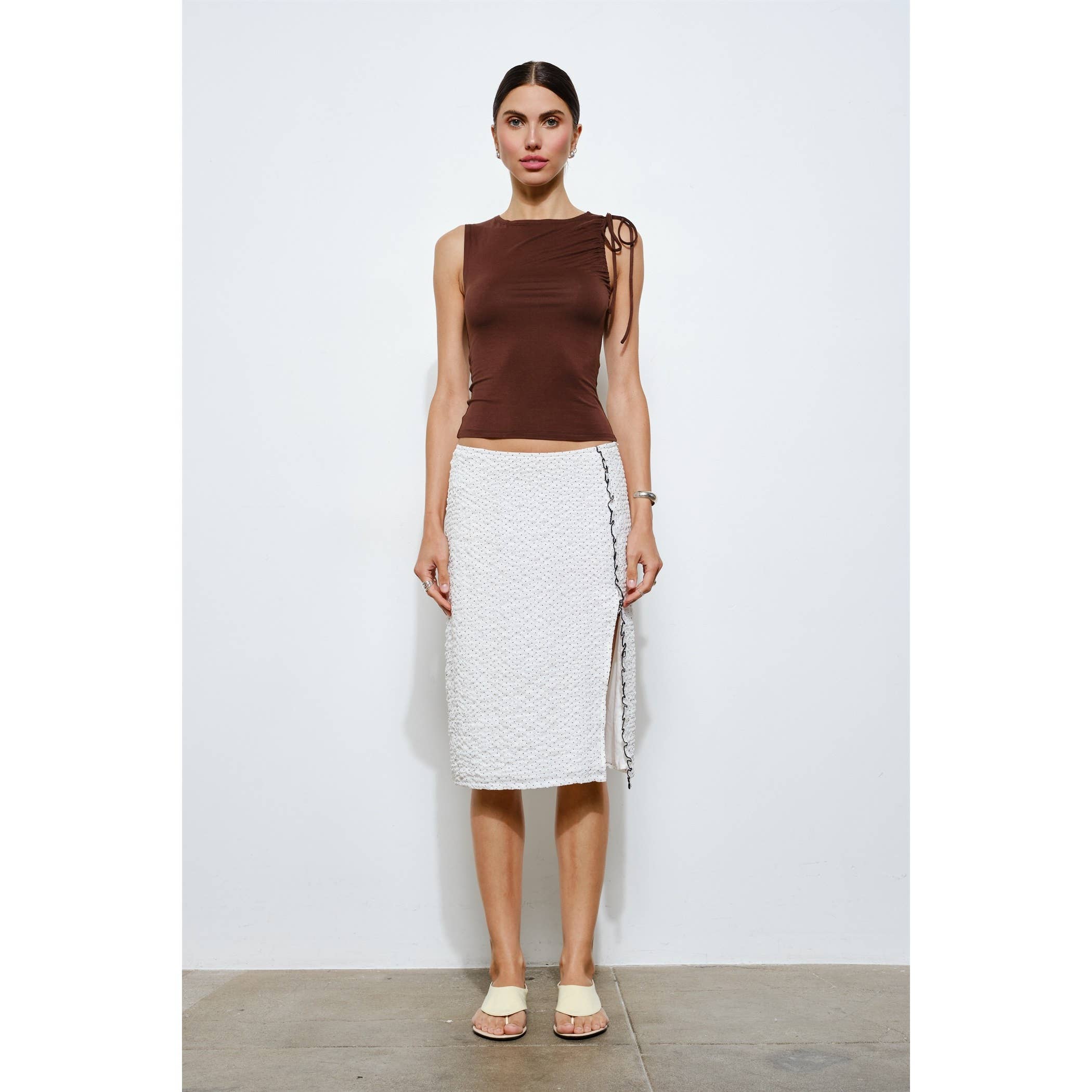 Elara Ruffle Trim Midi Skirt