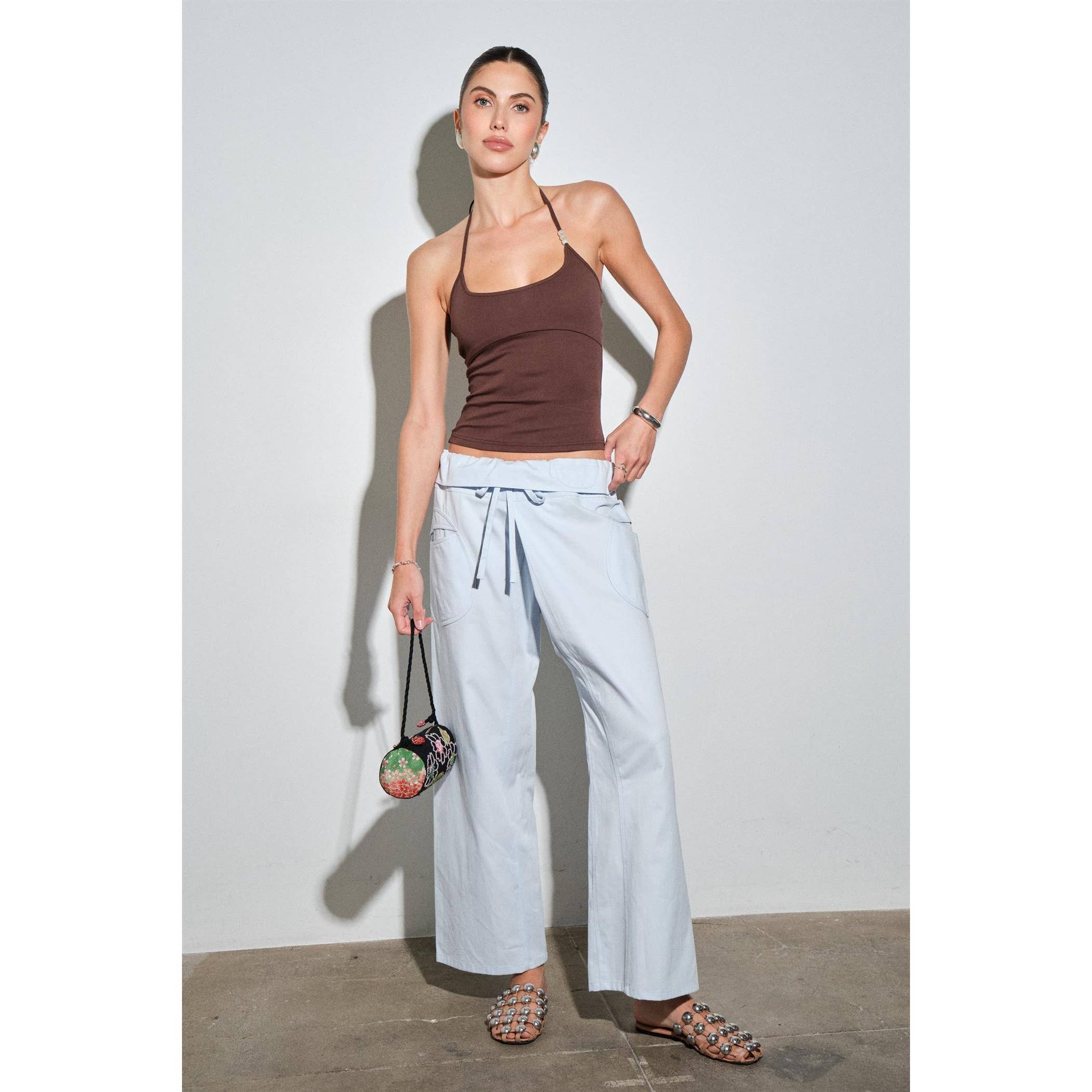 Anja Fold-Over Cotton Twill Pant