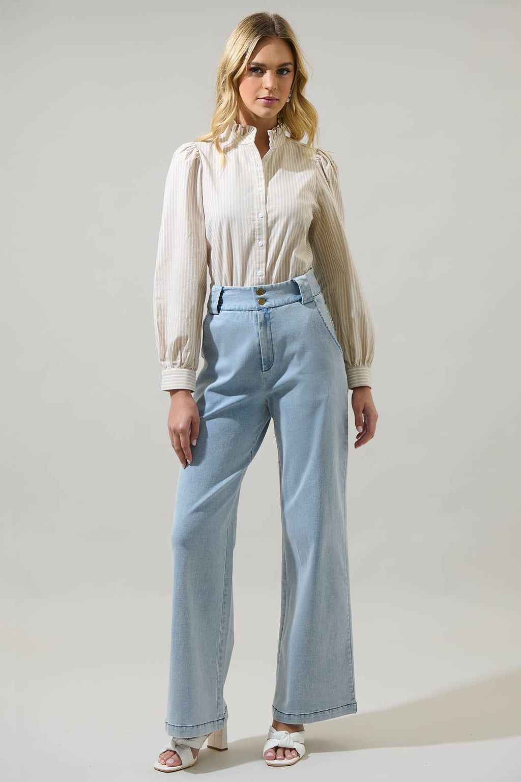 Doris Stripe Button-Down Blouse