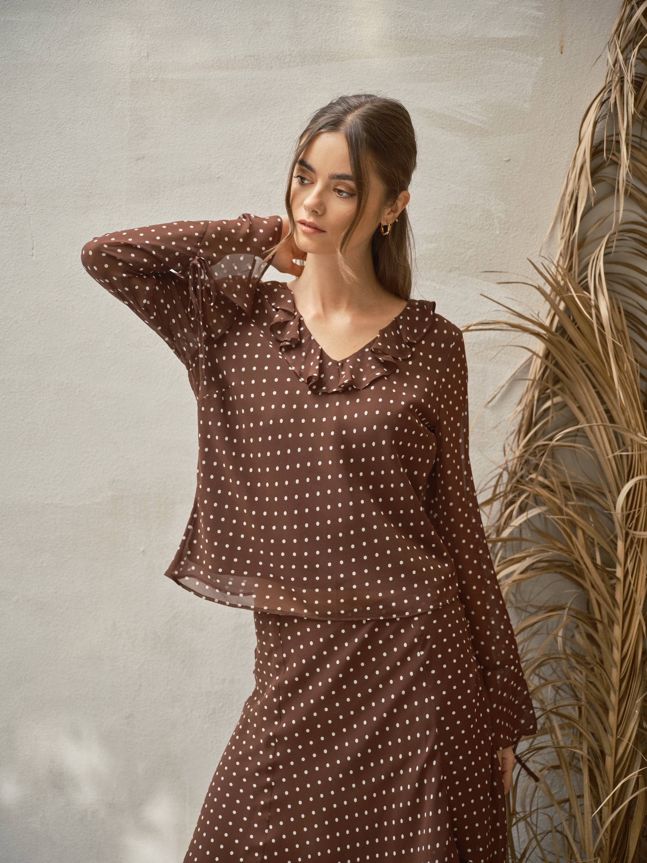 Helene Polka Dot Ruffle Blouse