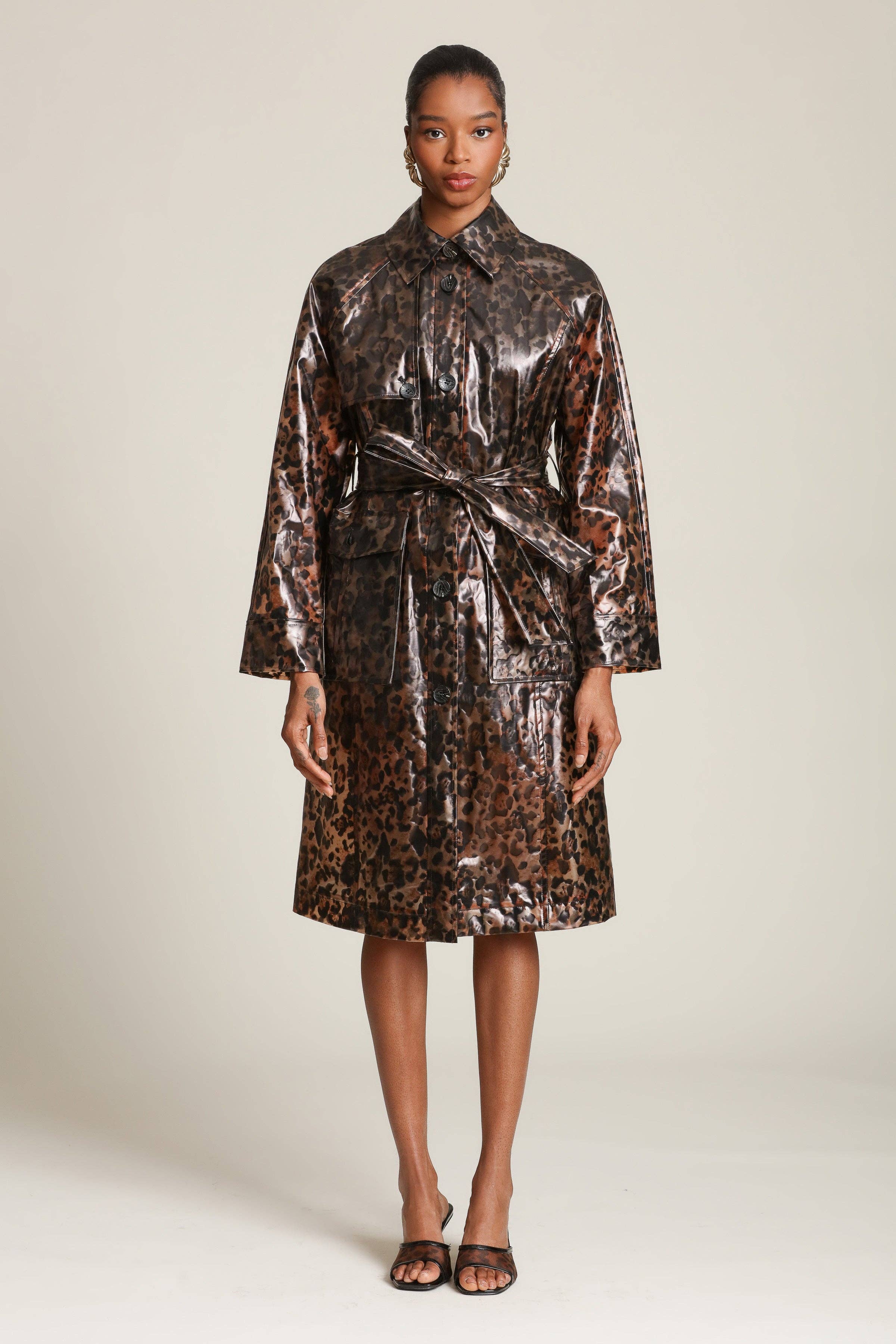 Roxanne leopard Rain Trench Coat
