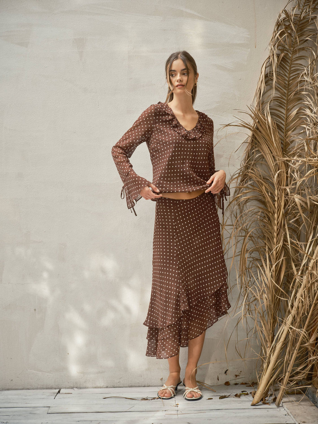 Helene Polka Dot Ruffle Blouse