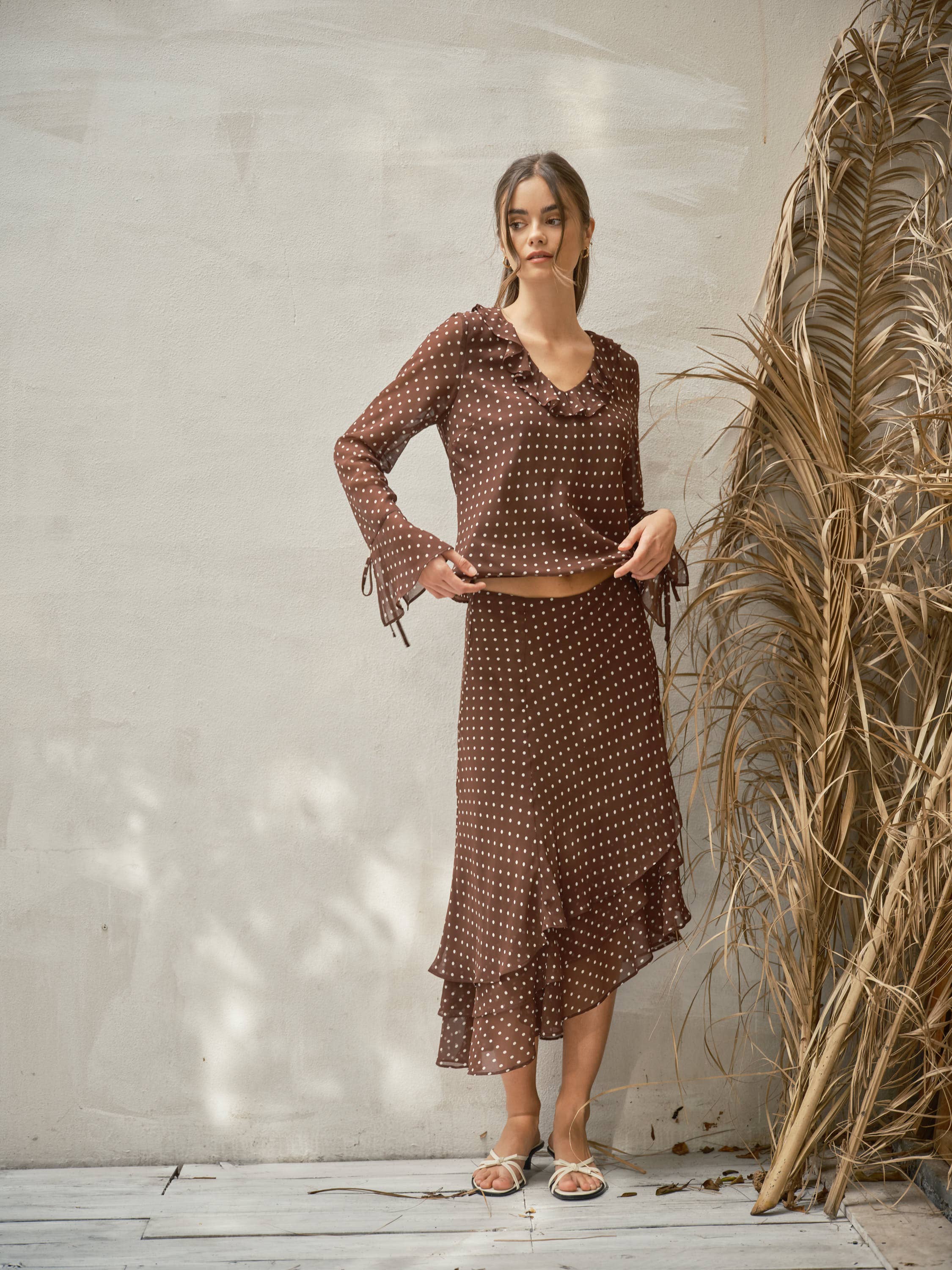 Helene Polka Dot Ruffle Blouse