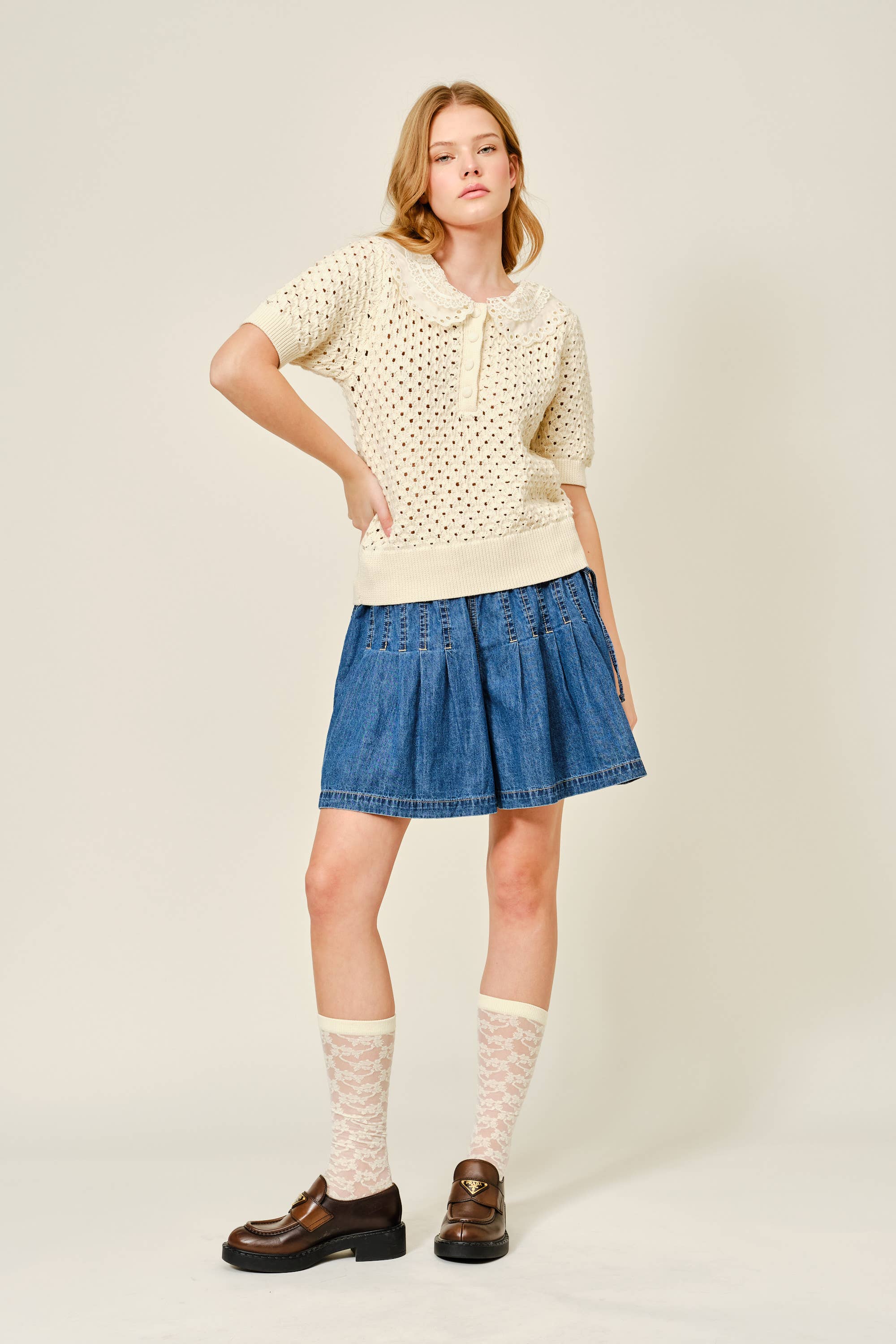 Adeline Lace Collar Knit Top