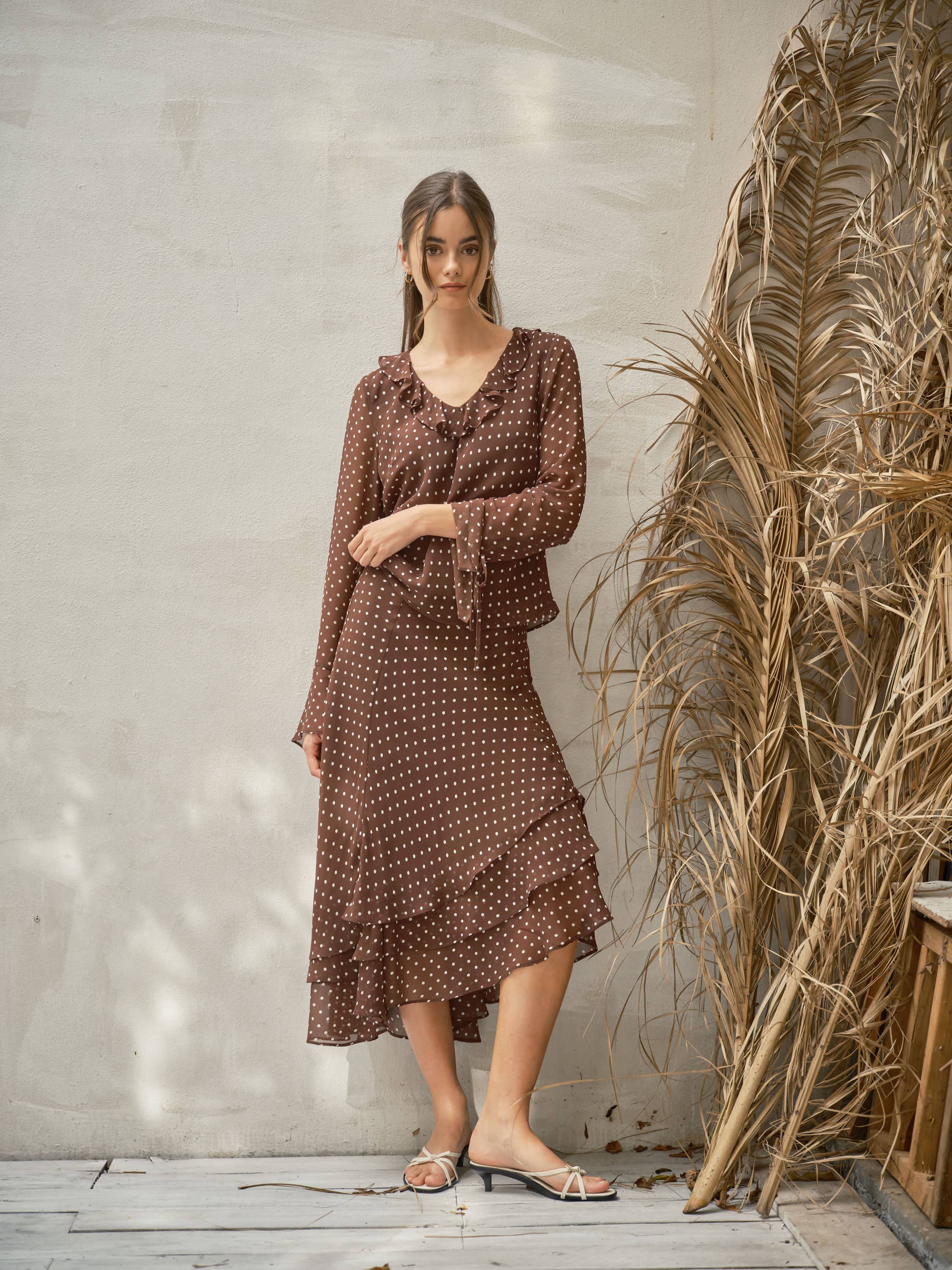 Helene Polka Dot Ruffle Blouse