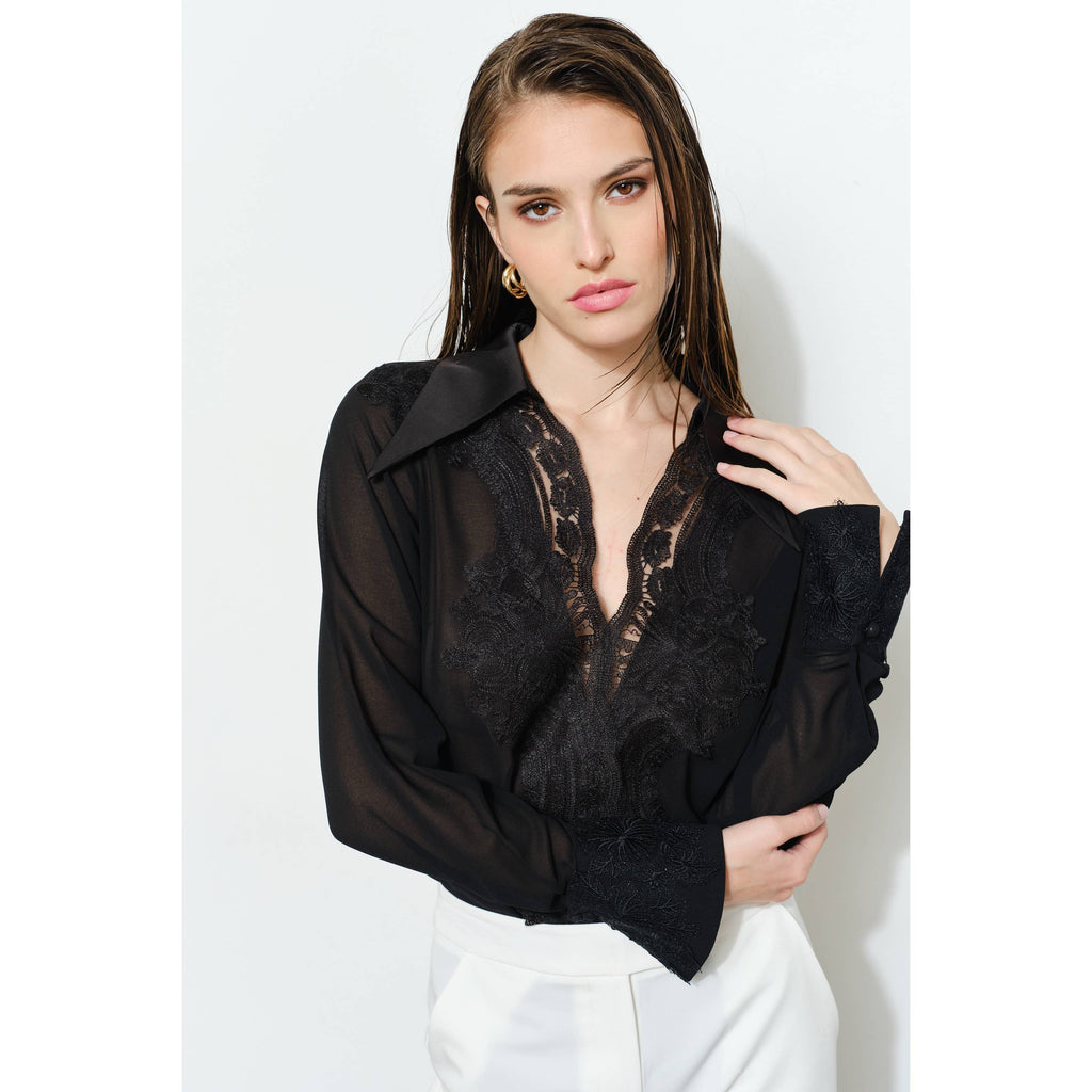 Isabelle Lace V Neck Long Sleeve Blouse