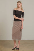 Vivica Beaded Mesh Midi Skirt