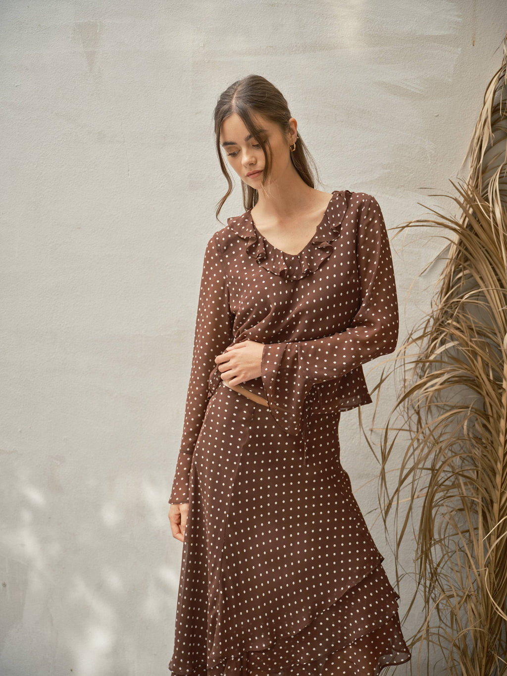Helene Polka Dot Ruffle Blouse