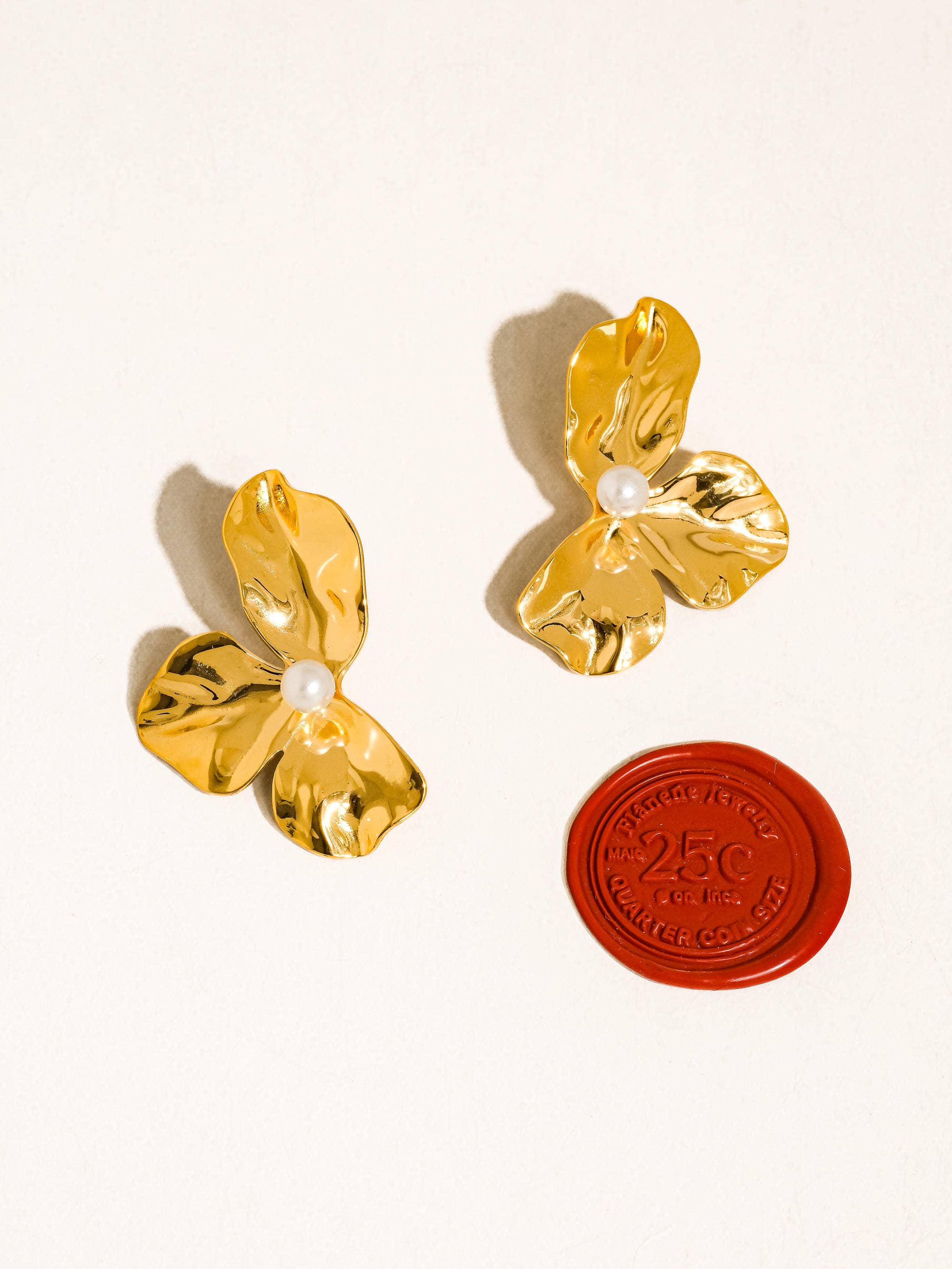 Vintessa 18K Gold Non-Tarnish Flower Shell Pearl Earrings