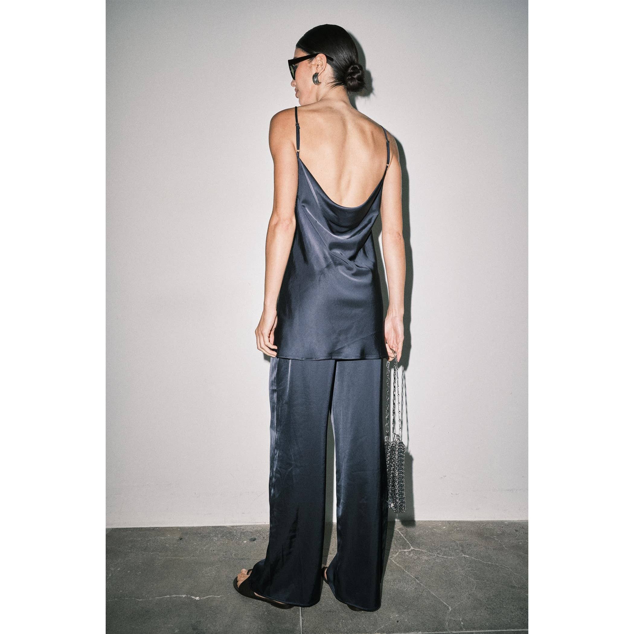 Eden Satin Cowl Neck Cami Wide Leg Pant Set
