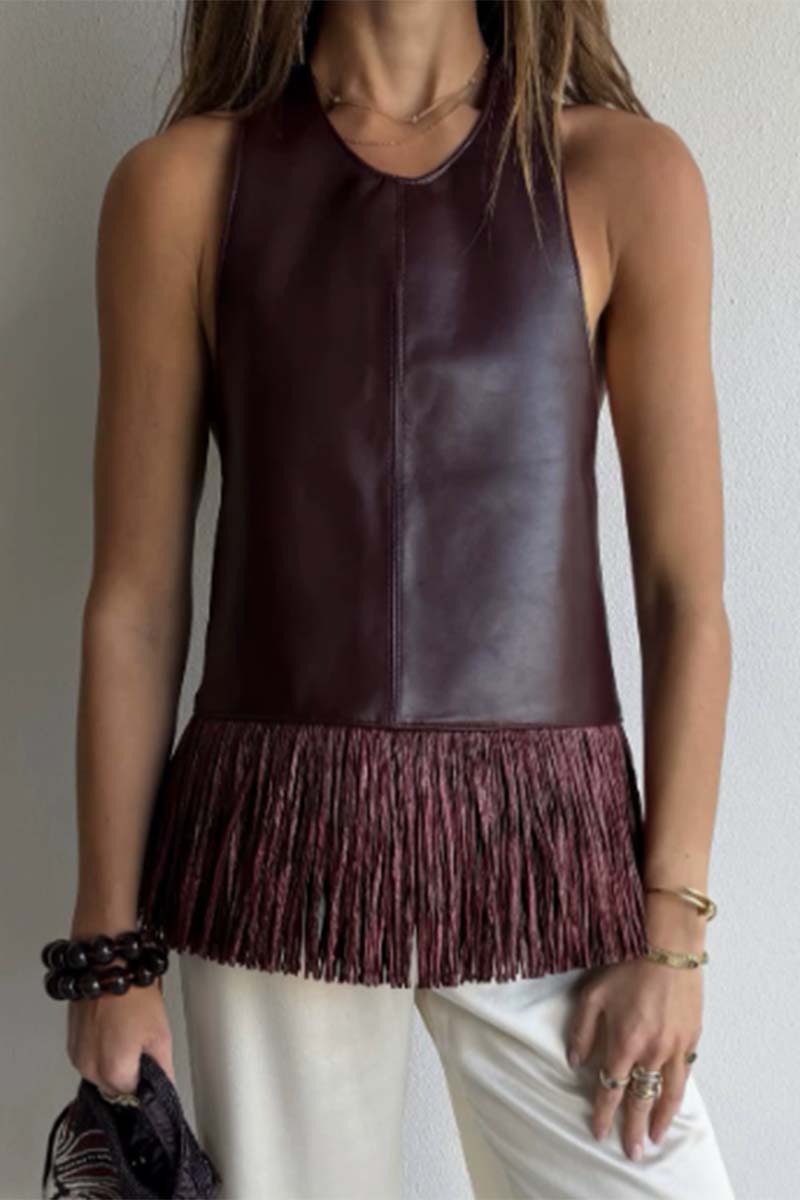 Sloane Fringe Faux Leather Top