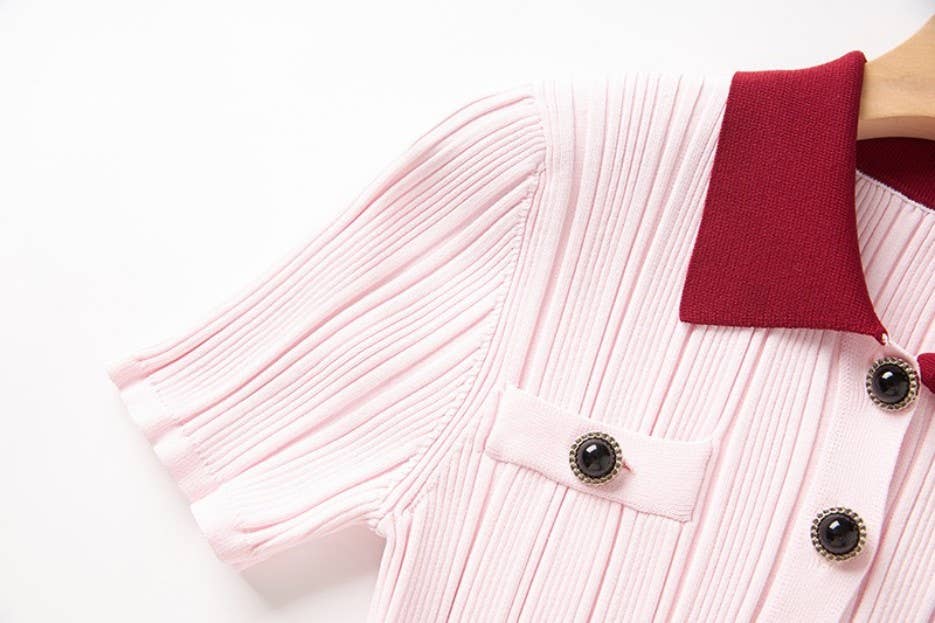 Sophia Pink Knit Polo Dress