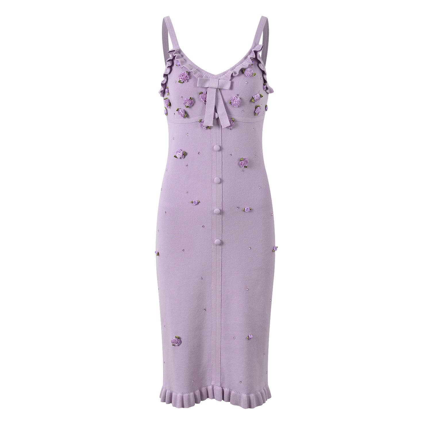 The Arabella Rosette Dress Purple Knit Cardigan & Rhinestone Suspender Dress