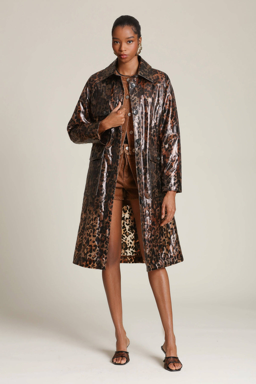 Roxanne leopard Rain Trench Coat