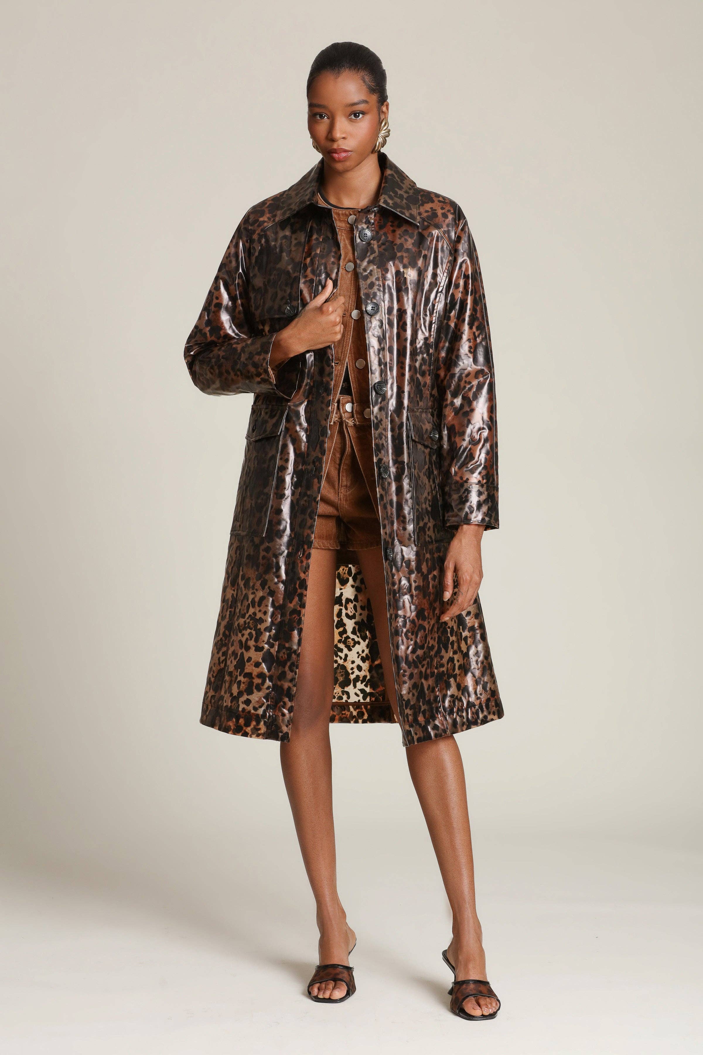 Roxanne leopard Rain Trench Coat