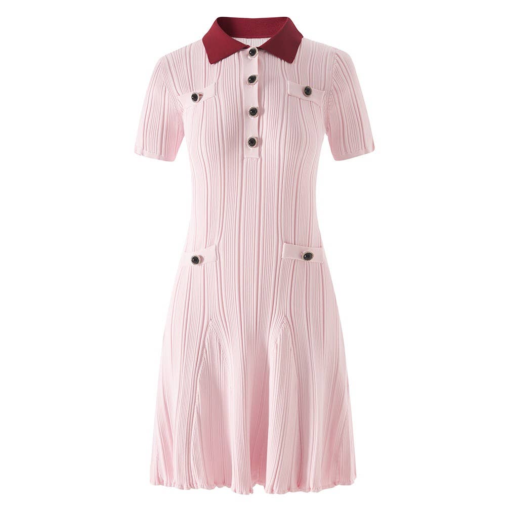 Sophia Pink Knit Polo Dress