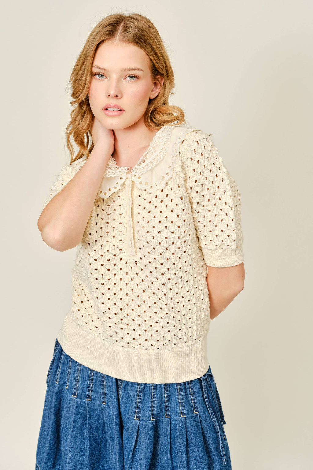 Adeline Lace Collar Knit Top
