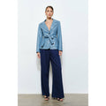 Claudia Faux Leather Belted Blazer in Cornflower Blue