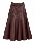 Elodie Belted Faux Leather Midi Skirt