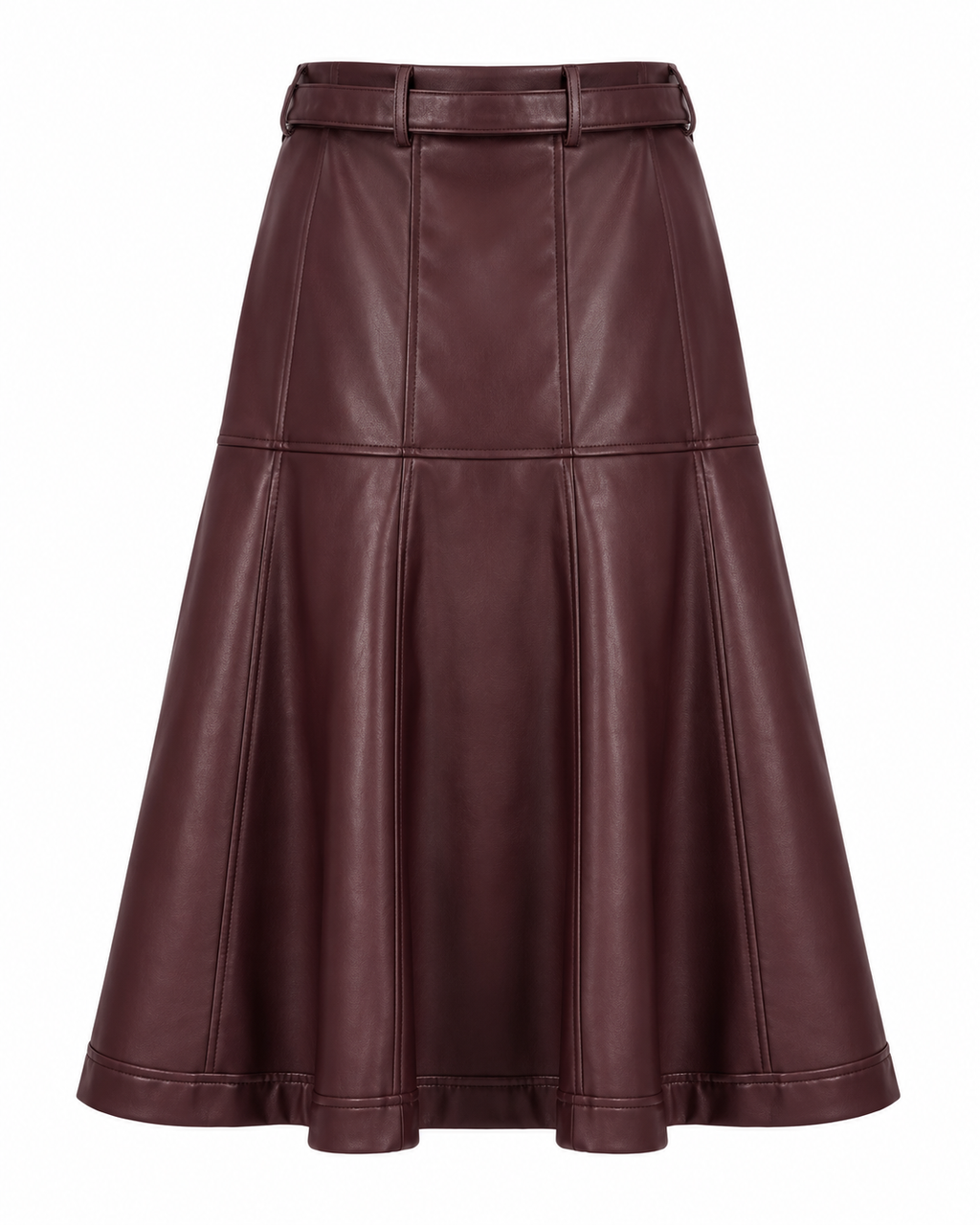 Elodie Belted Faux Leather Midi Skirt