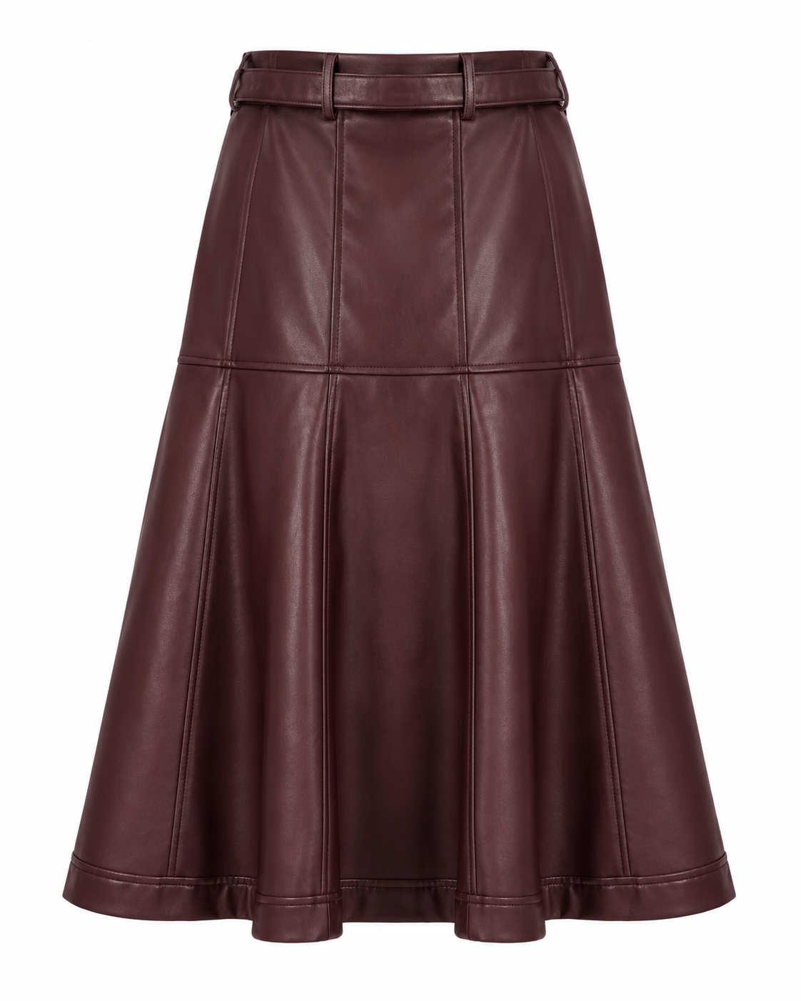 Elodie Belted Faux Leather Midi Skirt