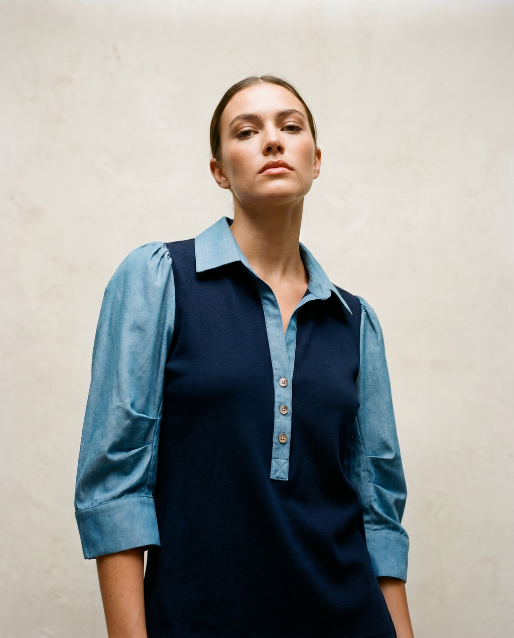 Harper Mixed Media Polo Top