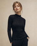 Kylie Lettuce Edge Floral Top Black Long Sleeve OS
