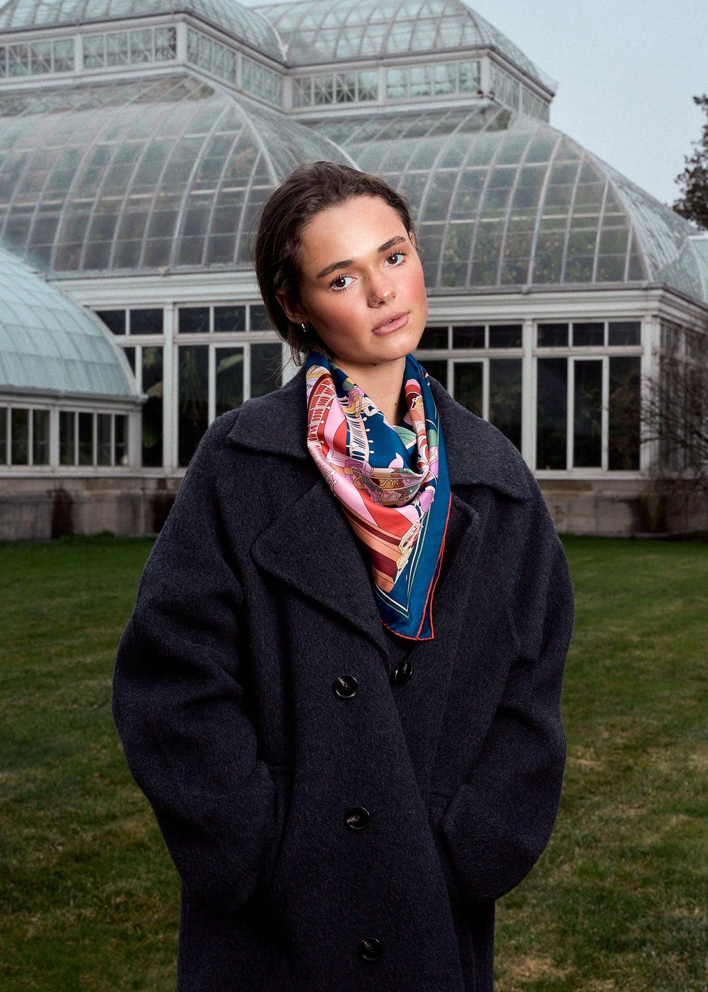 "Pop Pony" Silk Twill Large Silk Scarf - Midnight Blue