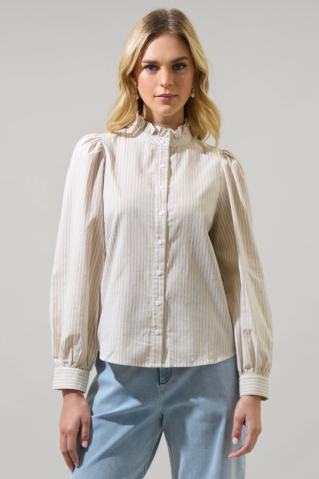 Doris Stripe Button-Down Blouse