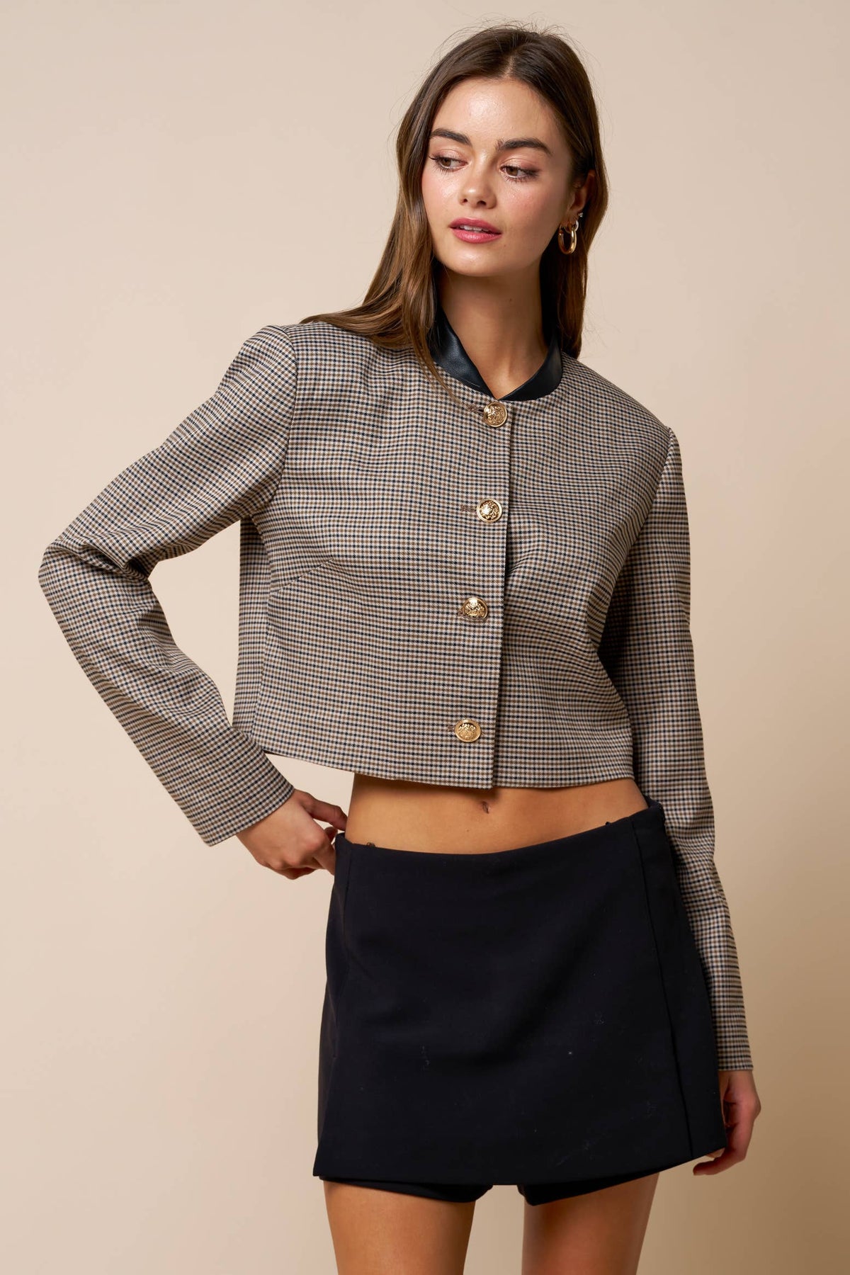 Juliette Houndstooth Cropped Jacket