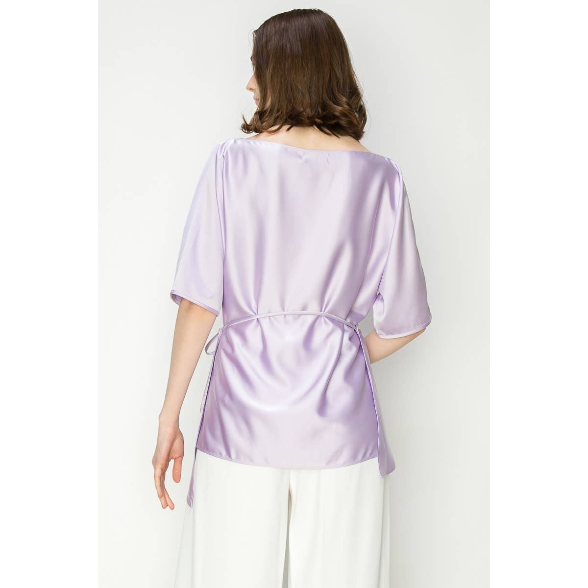 Maeve Satin Short Sleeve Side Wraptie Blouse