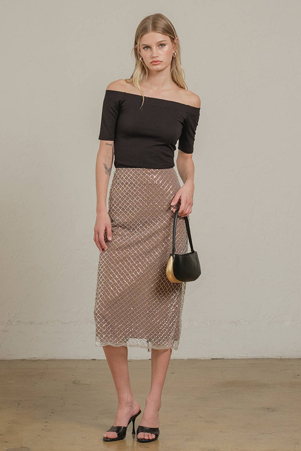 Vivica Beaded Mesh Midi Skirt