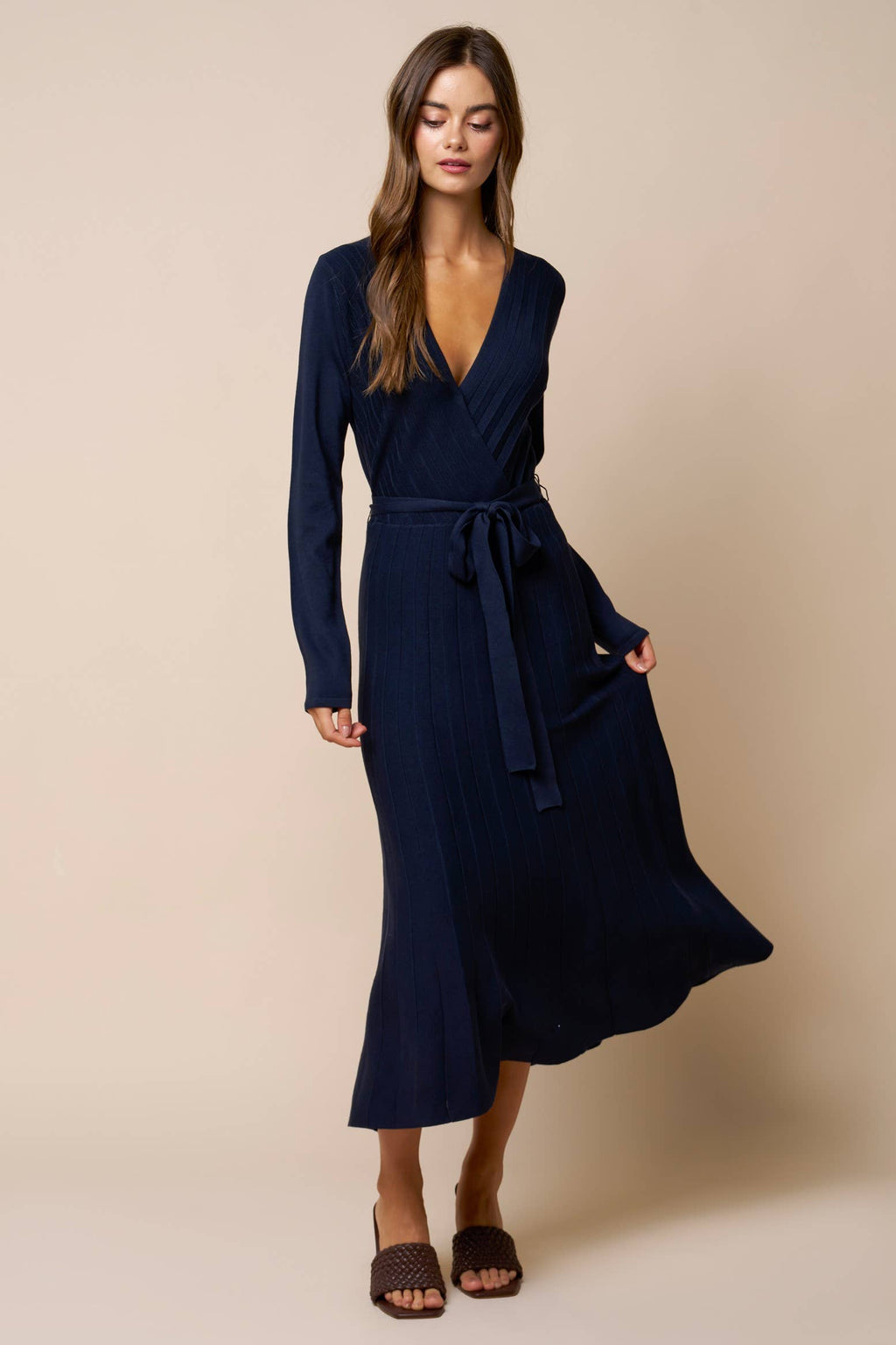 Geneviève Ribbed Wrap Midi Dress