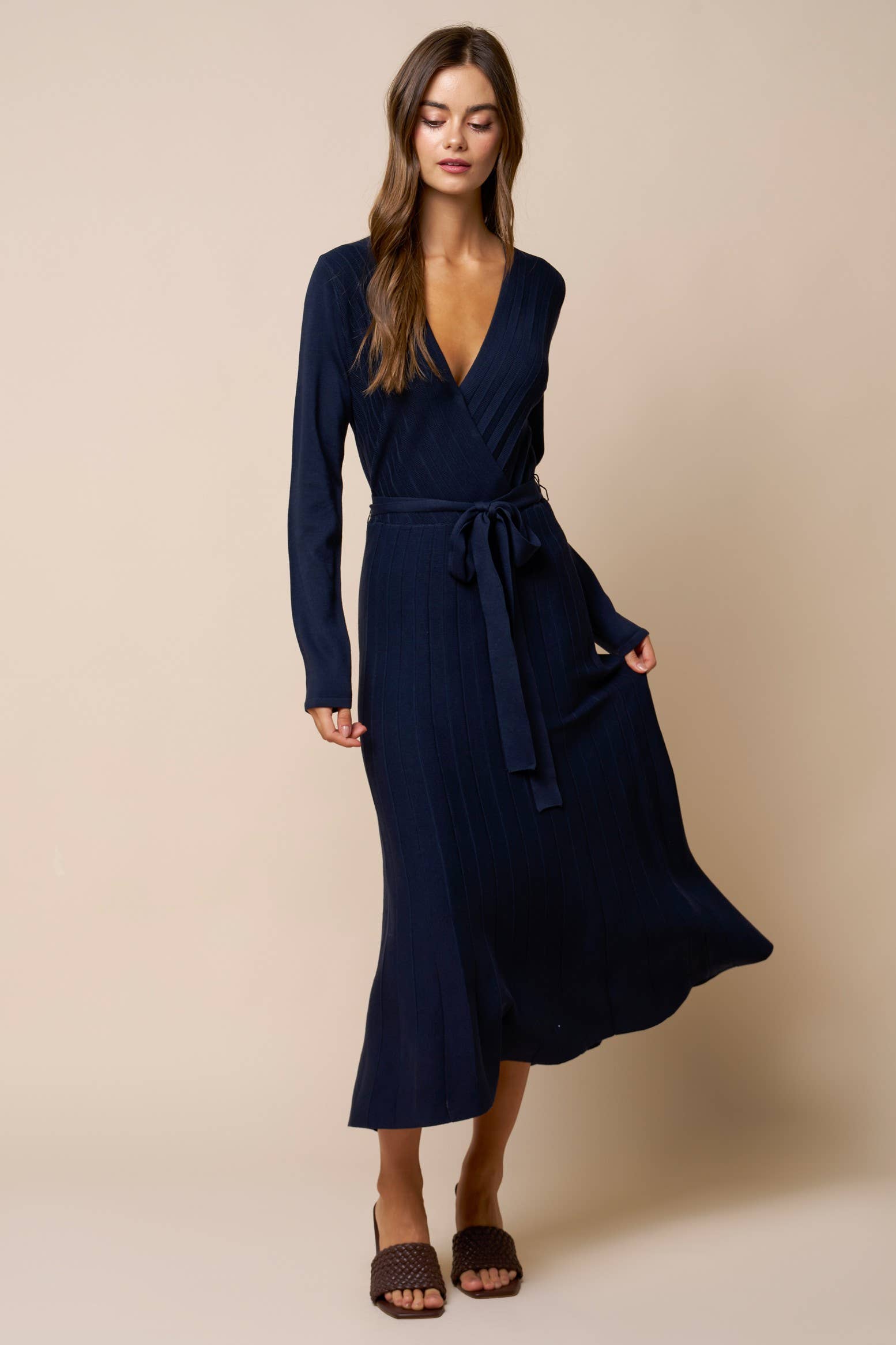 Geneviève Ribbed Wrap Midi Dress