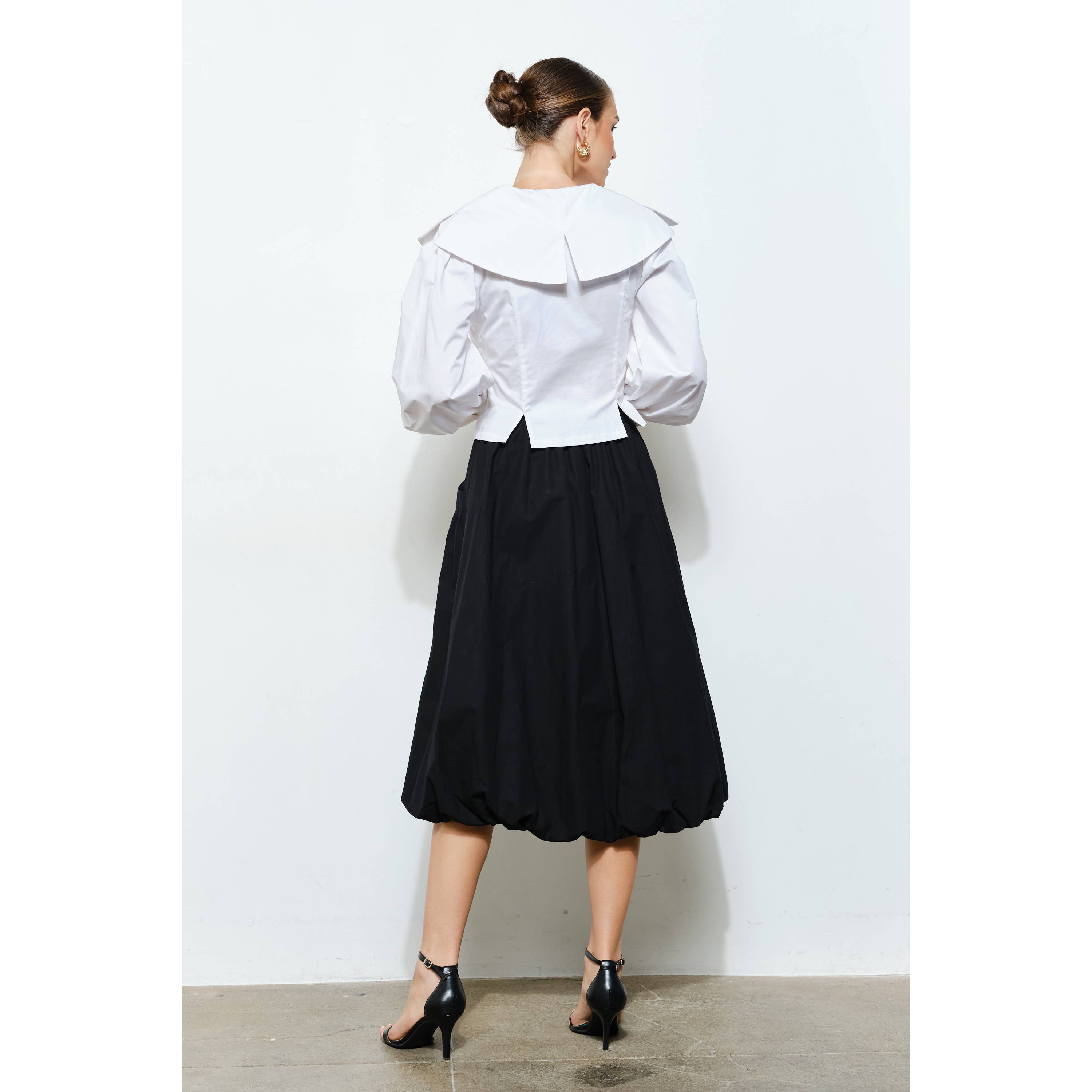 Margot Sailor Collar Gold Buttons Puff Sleeve Blouse