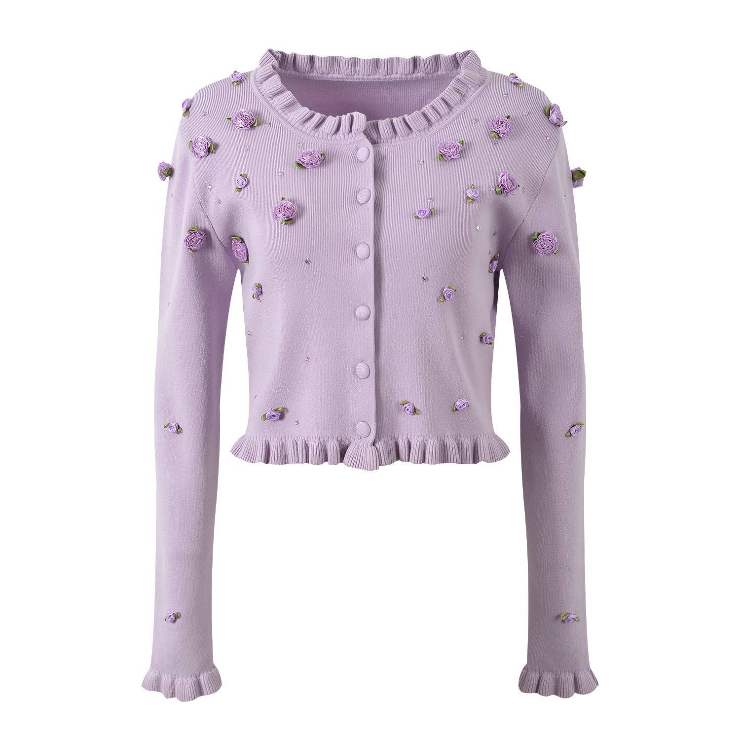 The Arabella Rosette Dress Purple Knit Cardigan & Rhinestone Suspender Dress
