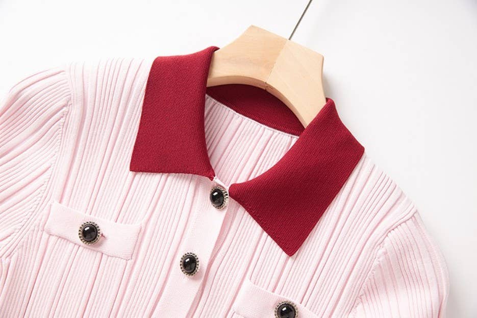 Sophia Pink Knit Polo Dress