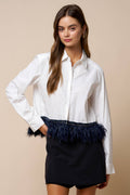 Margaux Feather Trim Button-Down Shirt