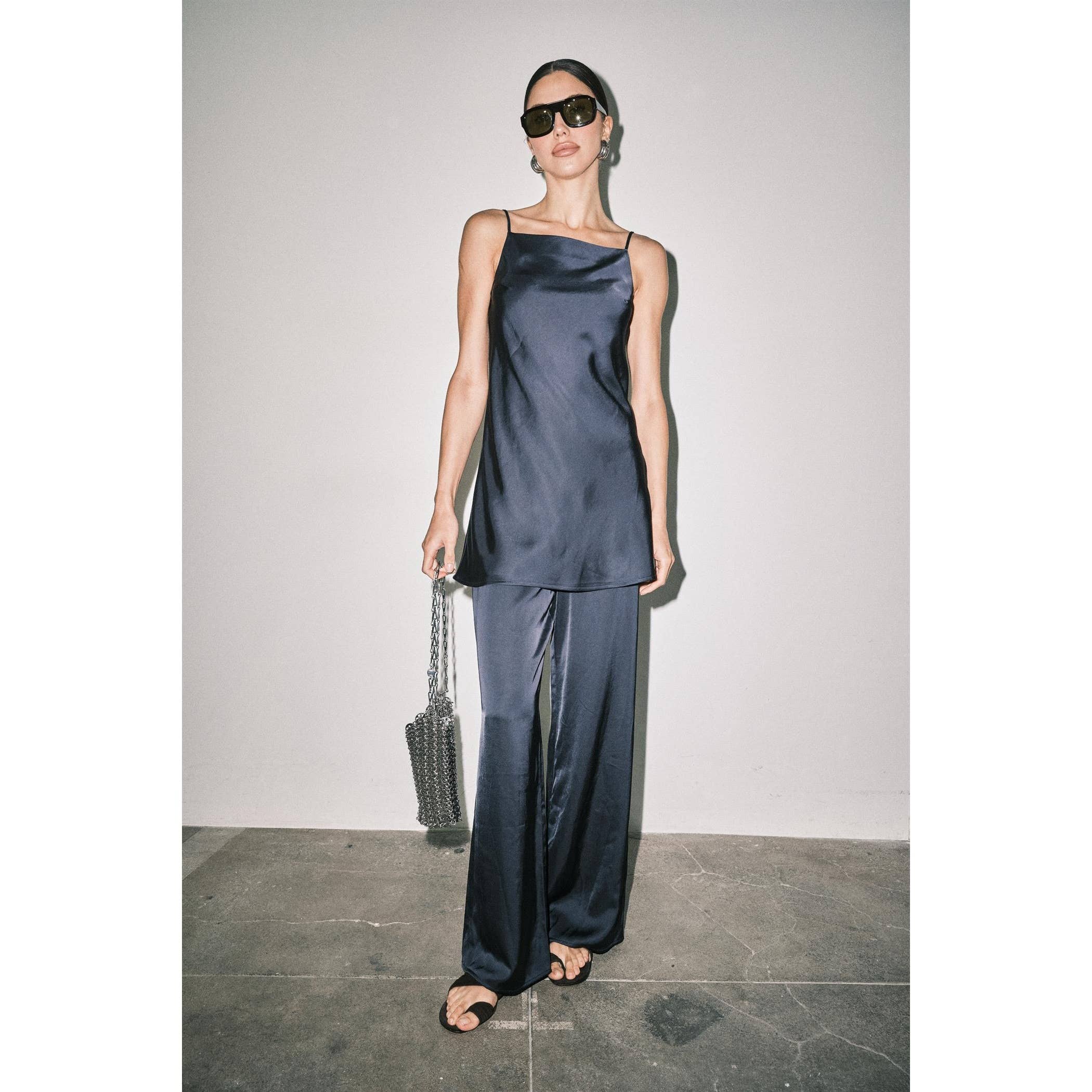 Eden Satin Cowl Neck Cami Wide Leg Pant Set