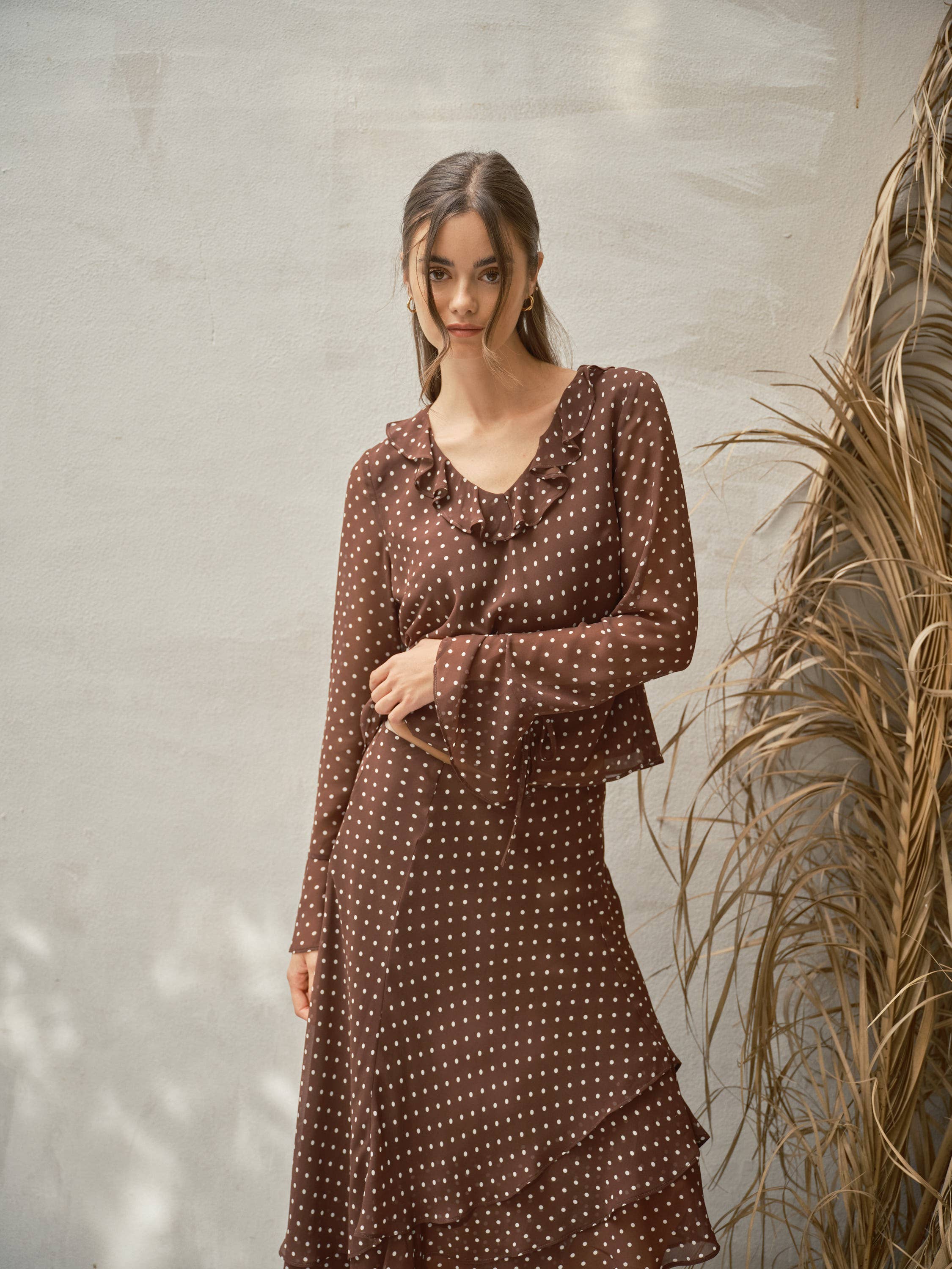 Helene Polka Dot Ruffle Blouse